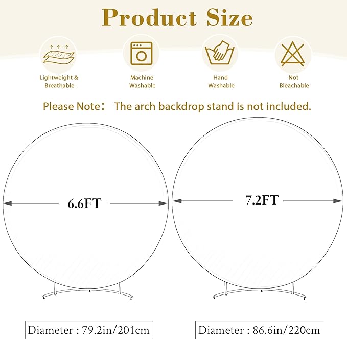 7.2 FT Ivory Round Backdrop Cover with Lights String for Circle Arch Stand Circle Backdrop Covers with LED Fairy Lights for Wedding Arch Baby Shower Birthday Party Photo Shoot Photography Background