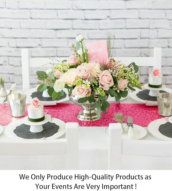 ShinyBeauty Hot Pink Sequin Table Runner 12x108-Inch Wedding Shower Decorations Fuchsia Table Runner-Pack of 5