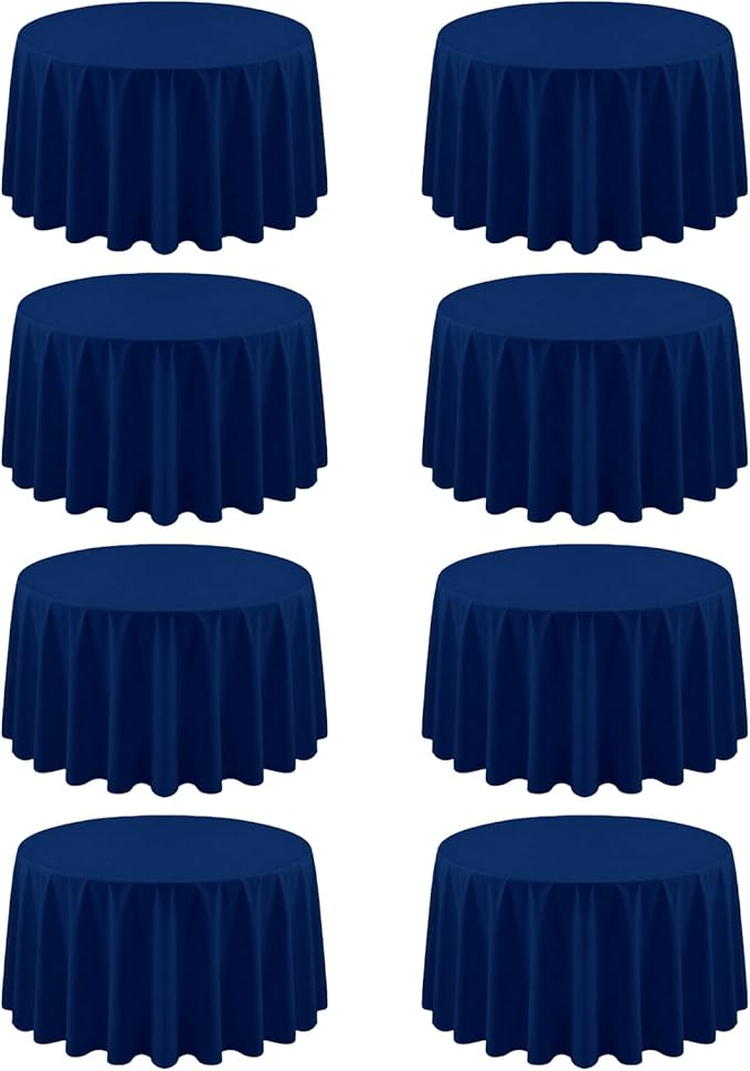 8 Pack Navy Blue Round Tablecloth 120 Inch Cloth Table Cloth for Round Tables, Washable Polyester Table Cloth Stain and Wrinkle Resistant Decorative Table Cover for Wedding Party Dining Banquet