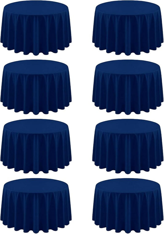 8 Pack Navy Blue Round Tablecloth 120 Inch Cloth Table Cloth for Round Tables, Washable Polyester Table Cloth Stain and Wrinkle Resistant Decorative Table Cover for Wedding Party Dining Banquet