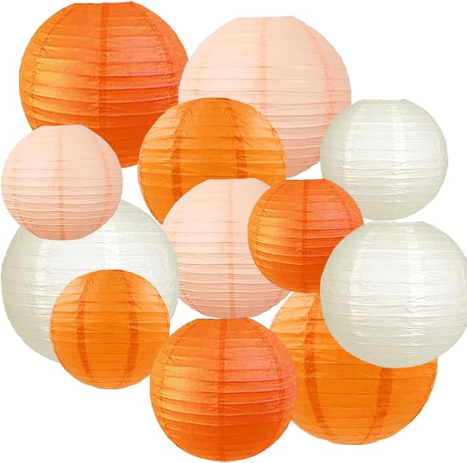 CC wonderland zone 12pcs Orange Peach Paper Lanterns,Hanging Paper Lanterns for Bridal Shower Boho Fall HarvestBirthday Wedding Party Decoration