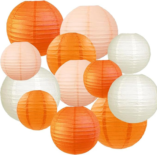 CC wonderland zone 12pcs Orange Peach Paper Lanterns,Hanging Paper Lanterns for Bridal Shower Boho Fall HarvestBirthday Wedding Party Decoration
