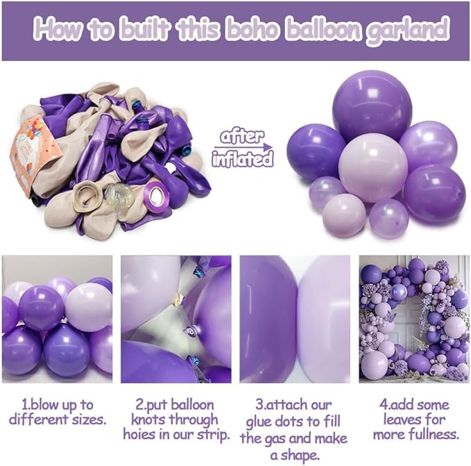 Purple Balloon Garland Kit - Double Stuffed Dark Purple Lavender Balloon Arch Latex Pearl Lilac Color for Baby Shower Birthday Butterfly Wedding Fairy Floral Wild Flower Party Decor