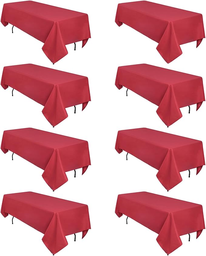 CozRhythm 8 Pack Red Tablecloth 60 x 126 Inch Rectangular Table Cloth for 8 Foot Rectangle Tables, Wrinkle Resistant Washable Polyester Fabric for Holiday Buffet Wedding Party and Banquet