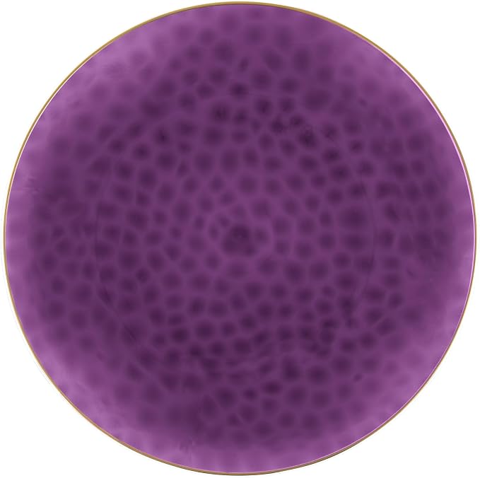 PLASTICPRO 30 Pack Hammered Plastic Plates Heavyweight Disposable Plastic Plates Elegant Transparent Purple Hammered with Gold Rim Platsic Party Dishes (Hamered Purple With Gold Rim, 7'' INCH PLATES)