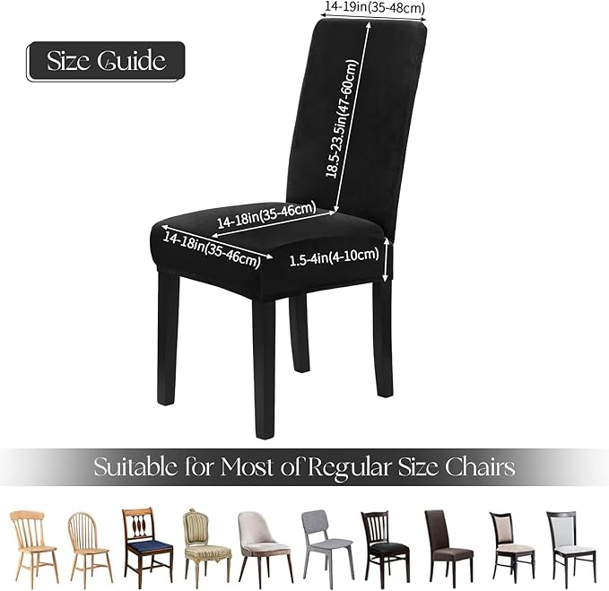 MOSAYT Velvet Stretch Chair Covers for Dining Room Set of 2 - Soft Slipcovers with Thick Removable Fabric for Parsons Chairs, Washable Seat Protectors for Kitchen, Banquet & Home Decor, Black