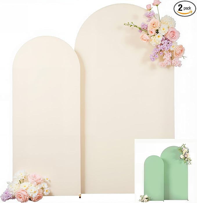 7.2FT 6FT Arch Backdrop Cover for Party, Set of 2 Stretchy Spandex Fitted Arch Stand Cover for Baby Shower, Birthday Wedding Decor, Chiara Backdrop Cover with Double-Sided Design(Beige, Green)