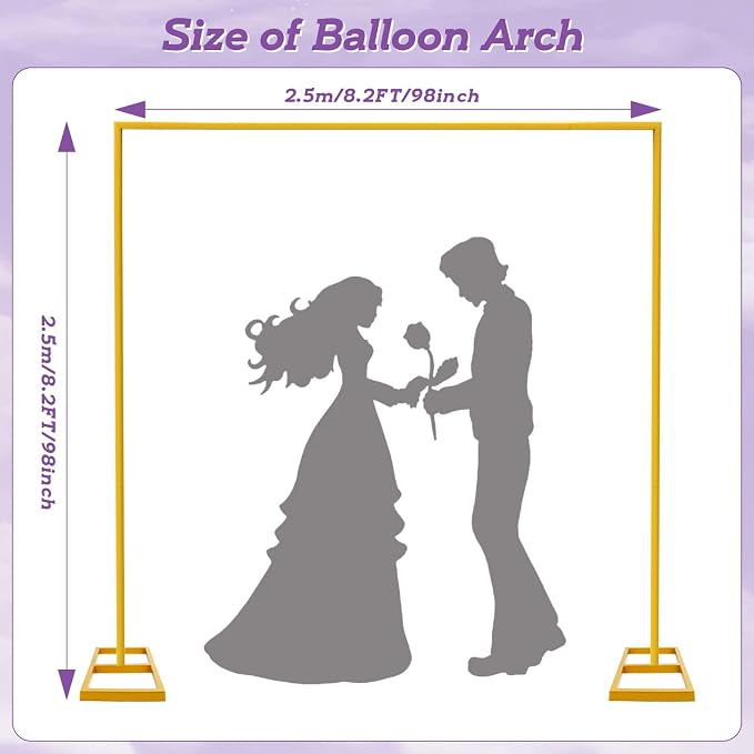 Square Balloon Arch Stand, 8.2x8.2FT Gold Wedding Arch Garden Arbor Garden Arches Metal Arch Backdrop Stand for Ceremony Party Birthday Bridal Baby Shower Anniversary Decoration Wedding Decor