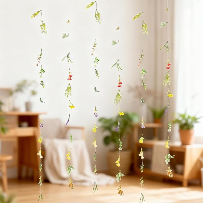 12 Pcs 79.2 ft Wildflower Garland Pre Strung Artificial Hanging Flower Vine Backdrop Decor from Ceiling Floating Reusable Floral Garland with Hook for Summer Wedding Party Bridal Baby Shower