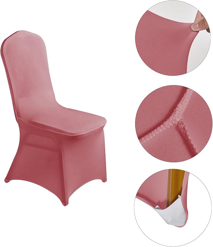 LZY 10pcs Spandex Chair Cover Stretch Slipcovers for Wedding Party, Dining Banquet Chair Decoration Covers (Dusty Pink, 10)