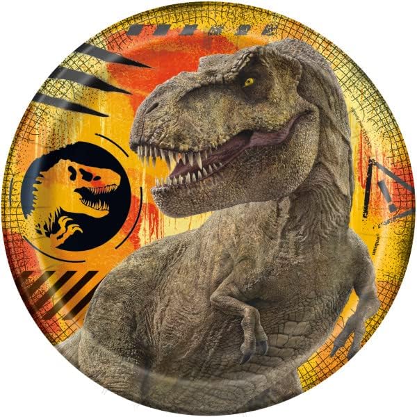 Jurassic World Fallen Kingdom Dinosaur Birthday Party Supplies Decoration Bundle Pack Includes Dessert Cake Paper Plates, Napkins, Table Cover, Happy Birthday Banner - Serves 16