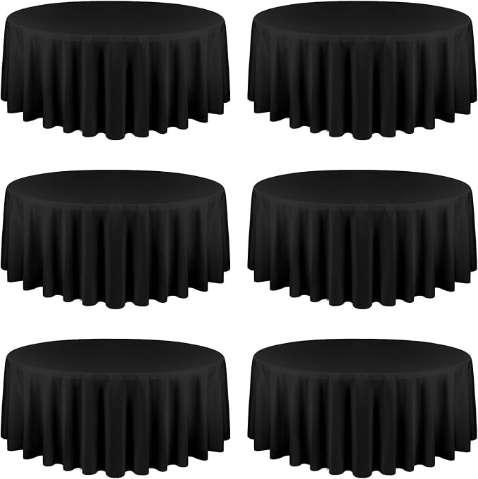YMHPRIDE 6 Pack Black Tablecloths - 120 Inch Polyester Round Table Covers, Washable Fabric for Wedding, Party, Dining, Banquet