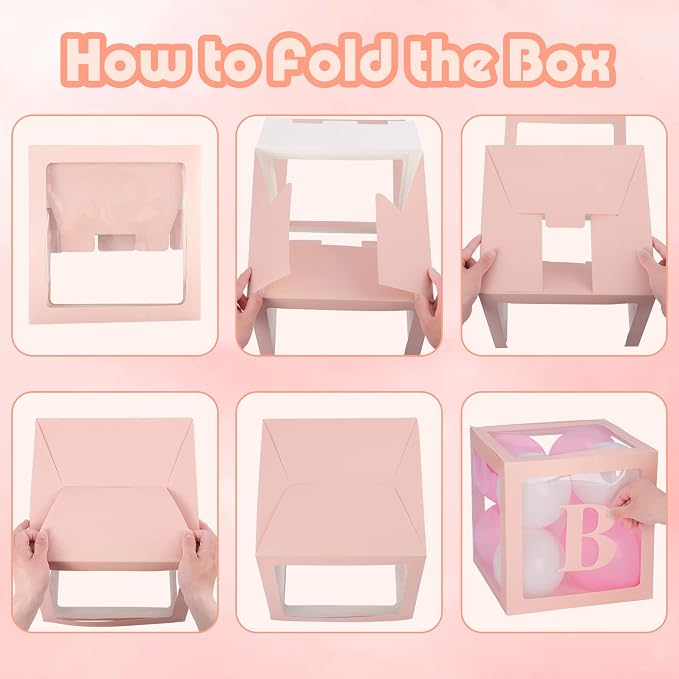 Baby Boxes with Letters for Baby Shower, Baby Shower Decorations with 4 Transparent Balloon Boxes for Girl Baby Shower Gender Reveal Decorations(Pink)
