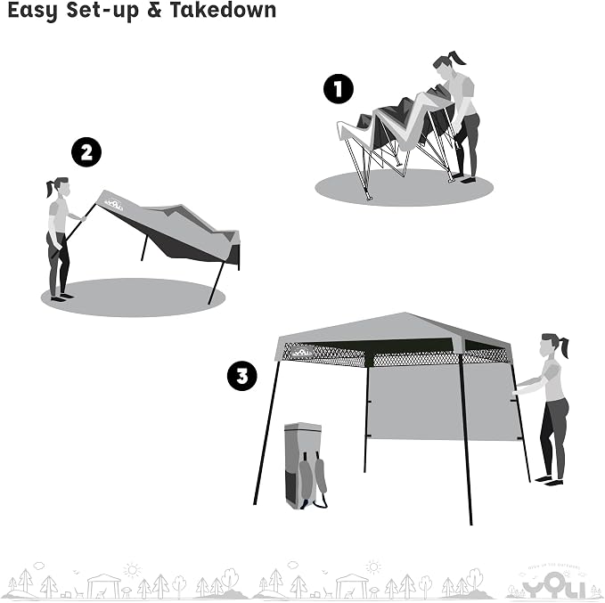 YOLI Go!Shade 36 Instant Pop-Up Canopy, 7x7 Lightweight Backpack Shelter with Attached Wall & UV Protective Top - Deep Forest Green