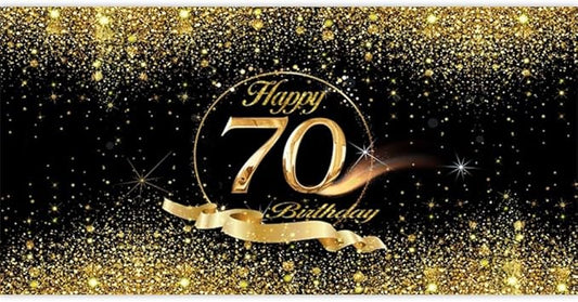 70th Birthday Backdrop 15x8ft Men Black Gold 70th Birthday Decoration Background Men Women Bday Party Celebration Photos Cheers to 70 Years Old Party Backdrop