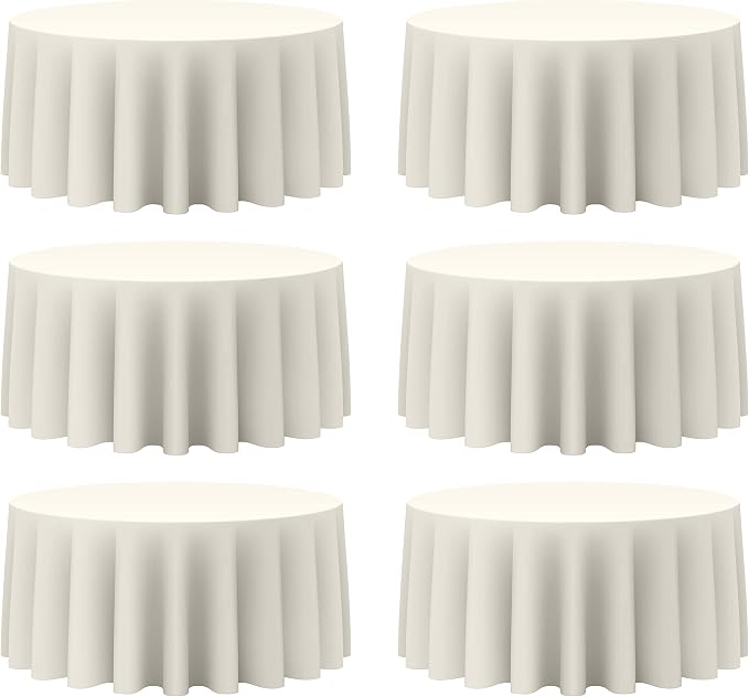 BRILLMAX 6 Pack Ivory Round Tablecloths 132 Inch for 72” Tables - 150 GSM Polyester Fabric, Floor Length Drop, Water, Stain & Wrinkle Resistant Cloth Cover for Wedding Reception Banquet Dining