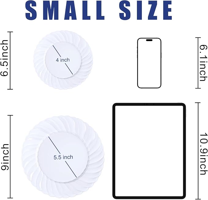 U-QE 100 Pieces White Plastic Plates - Premium White Disposable Plates for Wedding and Party Use Including 50PCS 9 '' Dinner Plate & 50PCS 6.5 '' Dessert Plate