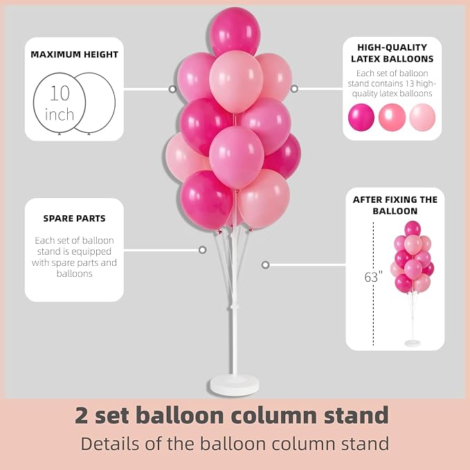 Balloon Column Kit Set of 2 With Balloons Included - Balloon Tower with Stand, Base, and Pole,Backdrop Decoration for Wedding, Baby Shower, Birthday Party, or Bachelorette Parties (Pink)
