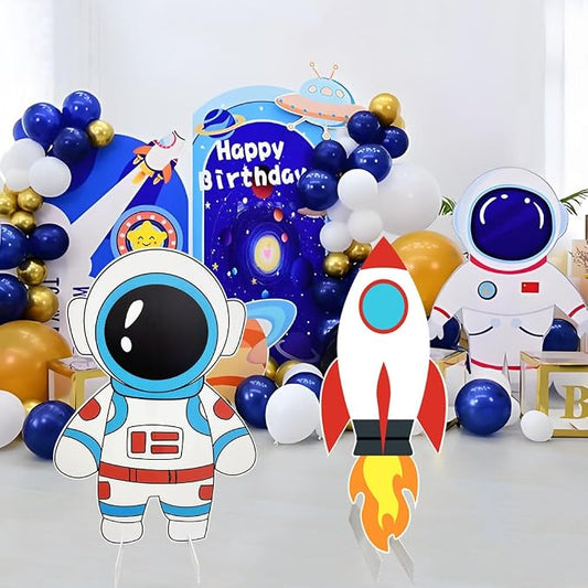 Outer Space Party Decorations 2 PCS Large Size Rocket and Astronaut Backdrop for Space Themed Decor Spaceship and Spaceman Cardboard Cutout for Science Party Spaceman Sign Birthday Photo Booth