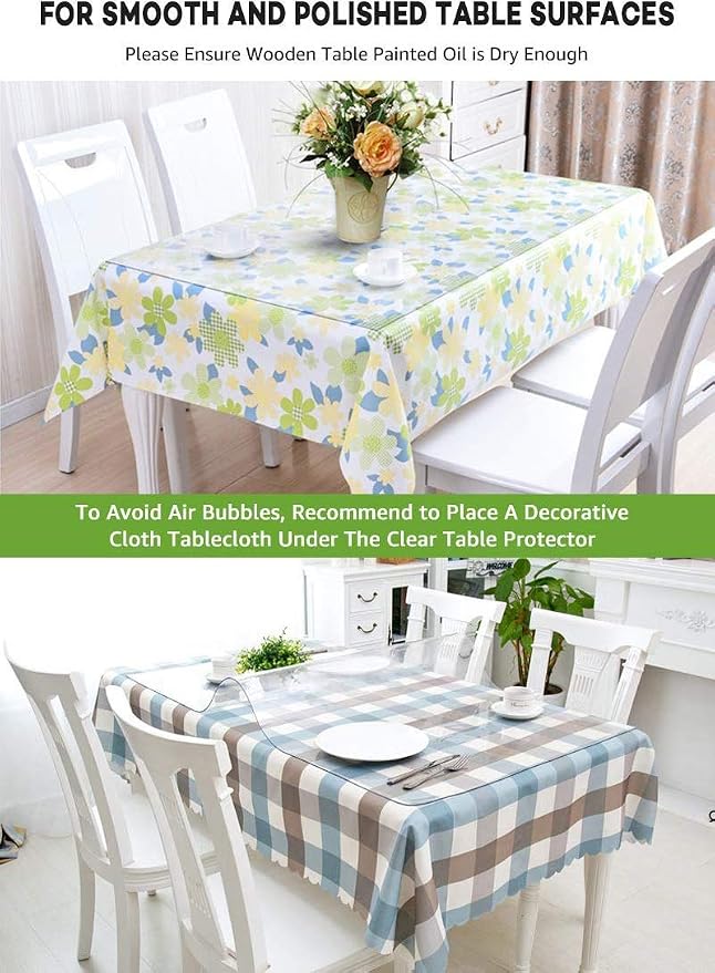 Icefire 24 x 56 Inch Clear Dining Room Table Protector Wood Wooden Furniture Top Protective Mat Plastic Tablecloth Wipeable Vinyl PVC Waterproof Rectangle Coffee End Side Office Table Pads Non Slip