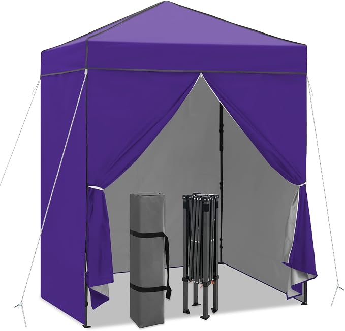 6x4 Pop Up Canopy Tent with Four Wall Panels, Instant Portable Beach Canopy, Outdoor Tent with Carry Bag for Camping, Sports, Tailgating, Events, Purple