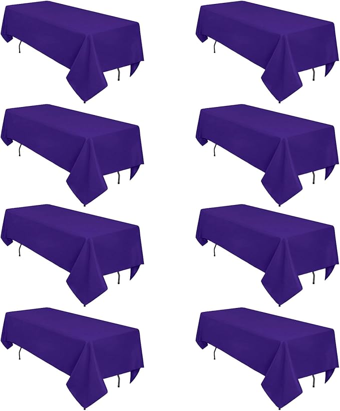 8 Pack Purple Tablecloth 60 x 126 Inch for 8 Foot Rectangle Tables, Wrinkle Resistant Purple Rectangular Table Cloth Washable Polyester Fabric for Holiday Buffet Wedding Party Banquet