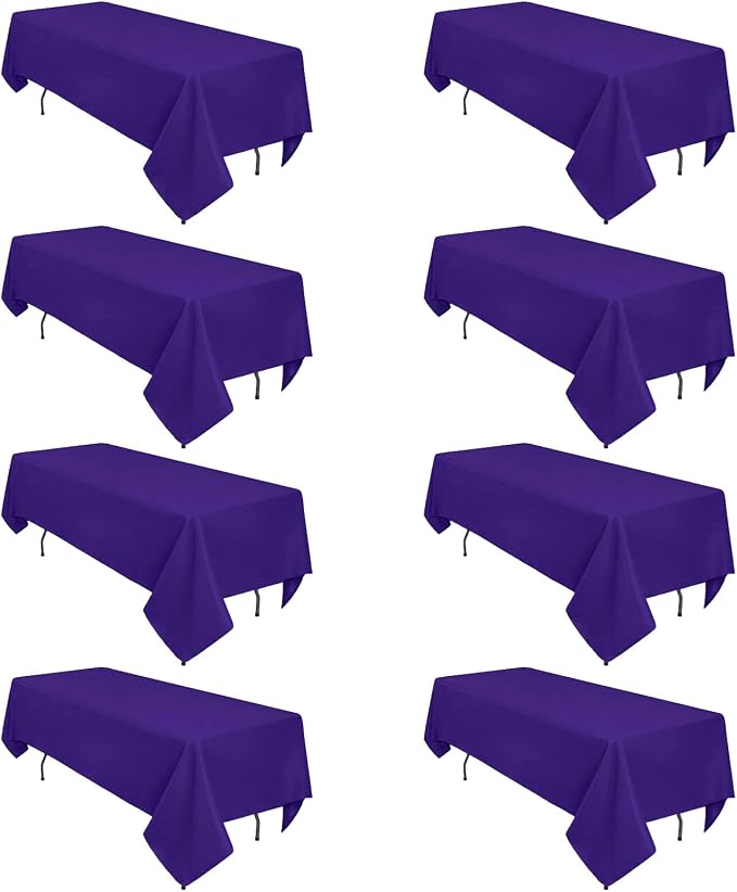8 Pack Purple Tablecloth 60 x 102 Inch for 6 Foot Rectangle Tables, Wrinkle Resistant Purple Rectangular Table Cloth Washable Polyester Fabric for Holiday Buffet Wedding Party Banquet