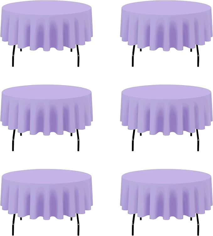 BRILLMAX 6 Pack Lavender Round Tablecloths 90 Inch for 60” Tables - 150 GSM Polyester Fabric, 15" Standard Drop, Water, Stain & Wrinkle Resistant Cloth Cover for Wedding Reception Banquet Dining