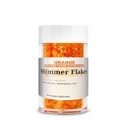 Bakell Shimmer Flakes - Orange (25g 1x Jar) | Edible Glitter Flakes for Cakes, Cupcakes, Decoration