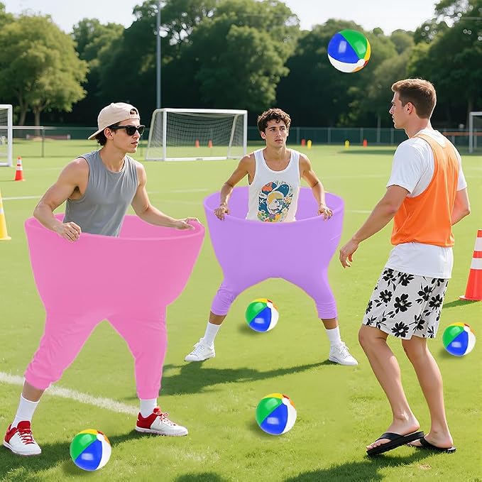 ROMANKAS Adult Granny Pants Outdoor Game 4 Pack of Mixed Color Granny Pants Yard Game with 16 Bouncy Balls and 1 Air Pump (Random Colors) Granny Pants Game Large for Family Reunions Field Day