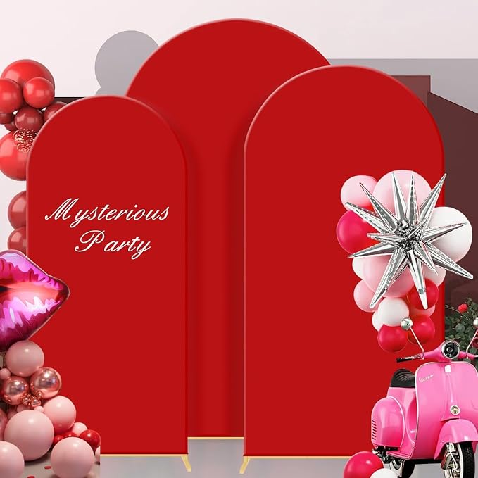 Gawicpy Wedding Arch Backdrop Stand Set Metal Arch Backdrop Stand with Wedding Arch Cover, Wedding Balloon Arch Backdrop Stand for Birthday, Baby Shower, Anniversary (Red, 5.9FT+6.6FT+7.2FT)