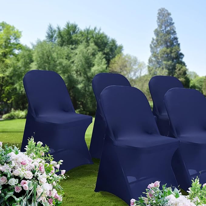 Babenest Spandex Folding Chair Covers Upgraded 10 PCS Universal Stretch Washable Fitted Chair Slipcovers Protector for Wedding, Holidays, Banquet, Party, Celebration (Navy Blue)