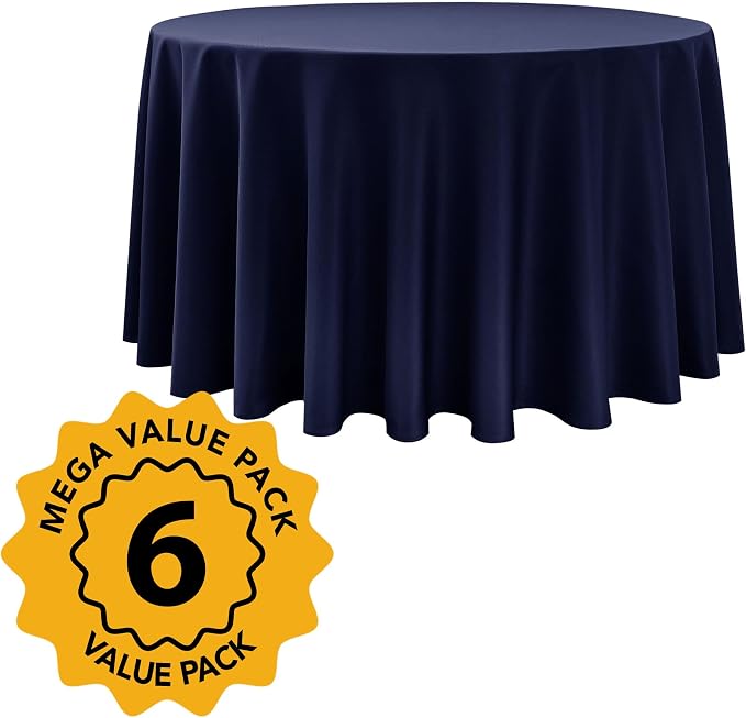 6-Pack Navy Blue Round Tablecloths, 108 Inches, Stain-Resistant Polyester for 4-5 Ft Round Tables - Washable Table Covers for Weddings, Banquets, Birthday Parties, Events