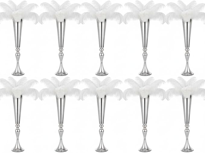 Metal Trumpet Vases for Centerpieces - Set of 10 Elegant Silver Vases for Table, 21.9" Tall Flower Stands for Table Centerpieces Anniversary Celebration Christmas Event Party Home Wedding Decorations