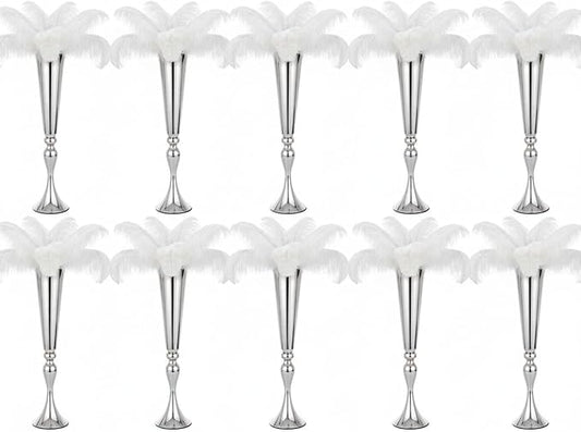 Metal Trumpet Vases for Centerpieces - Set of 10 Elegant Silver Vases for Table, 21.9" Tall Flower Stands for Table Centerpieces Anniversary Celebration Christmas Event Party Home Wedding Decorations