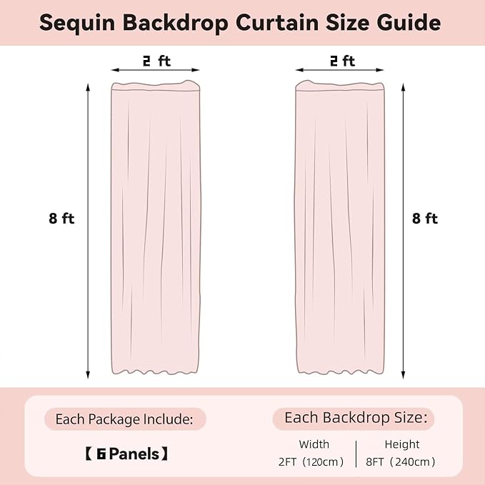 Sugargirl Orange Sequin Backdrop Curtain 6 Panels 2FTx8FT Glitter Orange Background Drapes Sparkle Photography Backdrop for Party Wedding Birthday Wall Decoration
