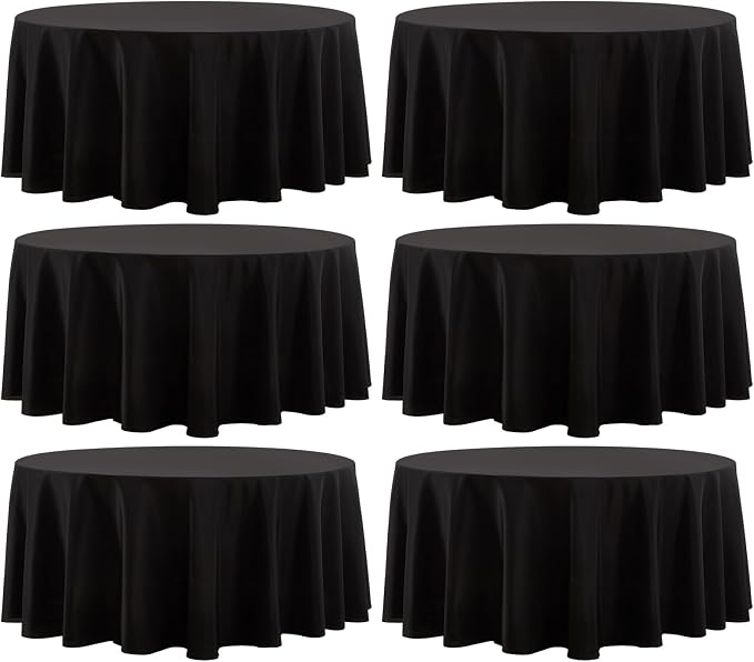 Round Tablecloth 132 Inch 6 Pack Black Tablecloths Washable Decorative Linen Polyester Table Clothes Cover for Dining Table Banquets Buffet Parties and Wedding