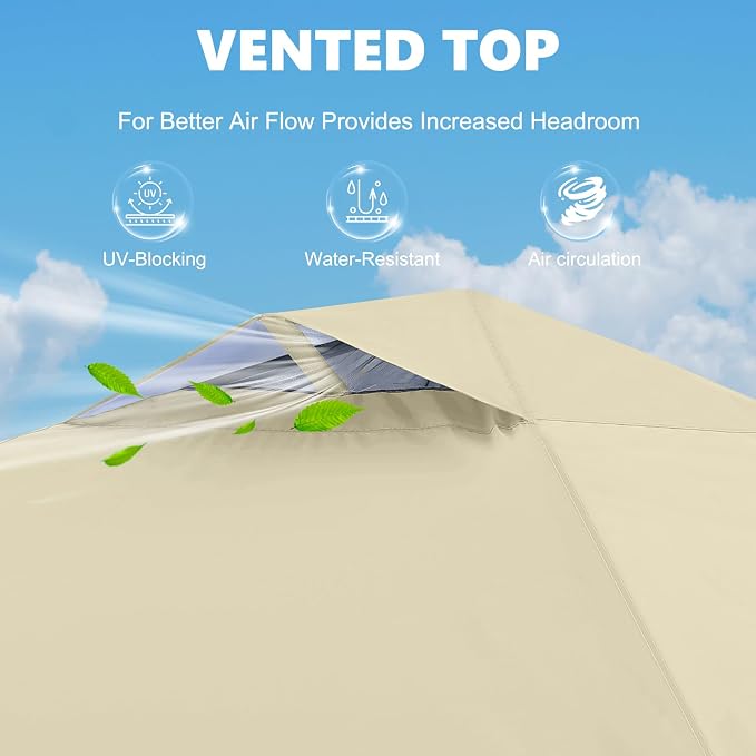 MASTERCANOPY 10x10 Pop Up Canopy Tent with 1 Sidewall, 1 Person Setup Instant Shelter, Outdoor Portable Beach Canopy, 1 Roller Bag, 4 Sandbags, 4 Ropes, 8 Stakes (10x10, Beige)