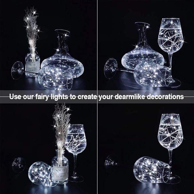 MUMUXI 48 Pack 7.2ft Fairy Lights Battery Operated, 20 Micro LED Mini Waterproof String Lights Silver Wire Firefly Starry for DIY Wedding Party Mason Jars Crafts Holiday Decoration, Cool White