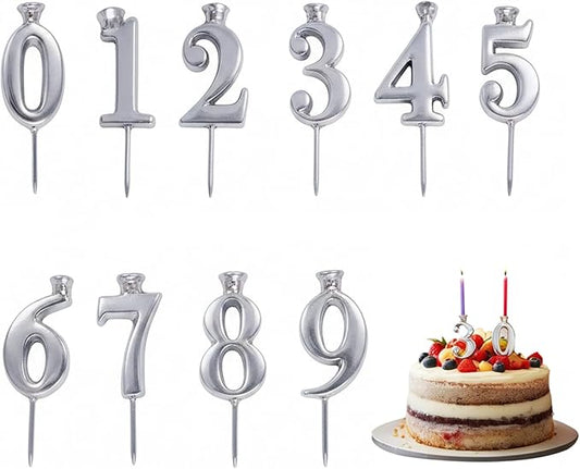 1 Set Reusable Number Candle Holder Set, Silver Birthday Cake Candle Holders, Handmade Recycled Aluminum Toppers for Birthdays Cakes Parties Wedding Anniversary Celebrations