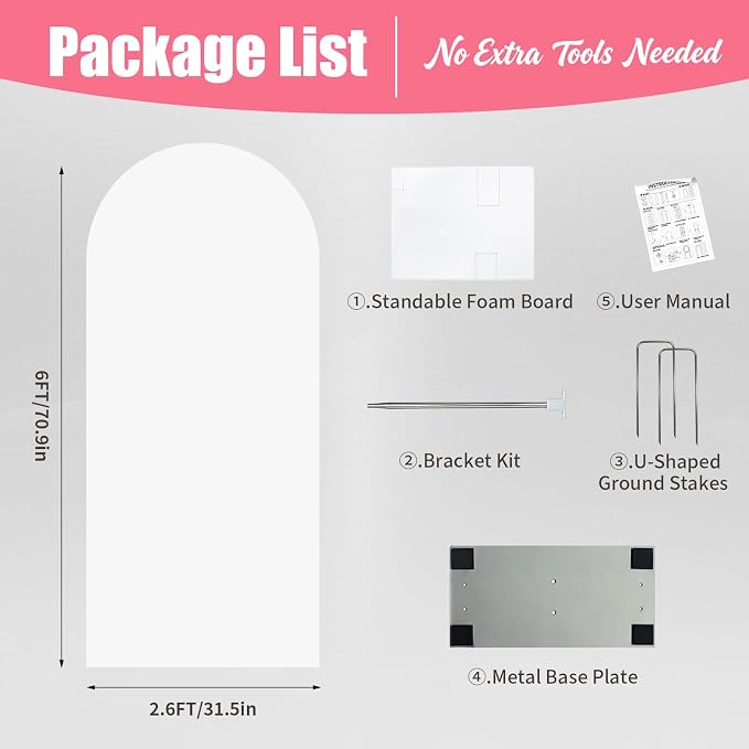 6FT Arch Backdrop with Stand Set, No-Tip Stability Foam Board Photo Booth Background for Wedding Birthday Party Ceremony Baby Shower Banquet Decoration Reusable - White