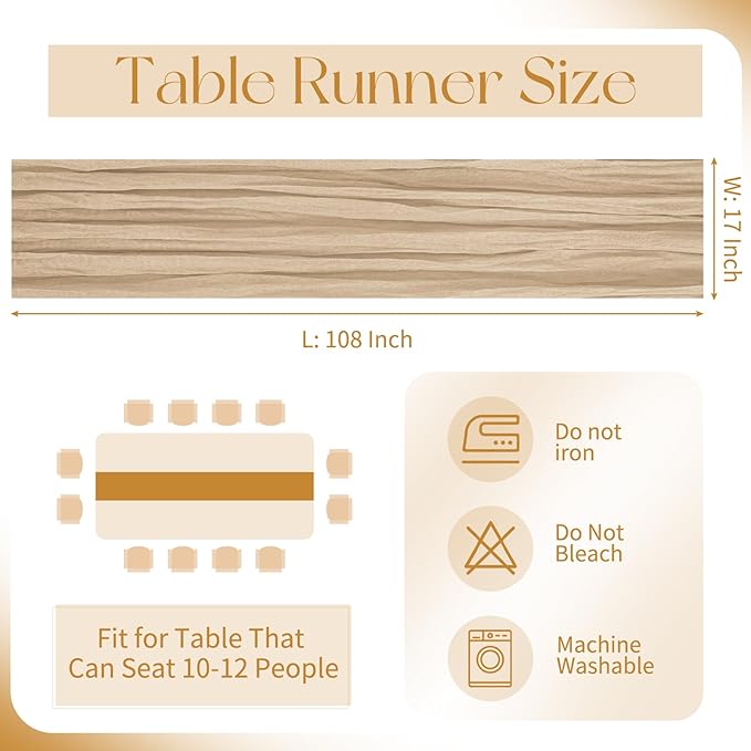 20 Pack Cheesecloth Table Runner - 17x108 Inch Beige Boho Gauze Cheese Cloth Table Runners for Baby Bridal Shower Decoration Wedding Party Summer Garden Farmhouse
