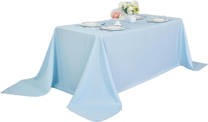 2-Pack 90x132 inch Dusty Blue Table Cloths, Solid Stain and Wrinkle Resistant Oblong Tablecloth, Premium Plain Weave Polyester Fabric Rectangle Table Linen Covers for Hotel, Wedding