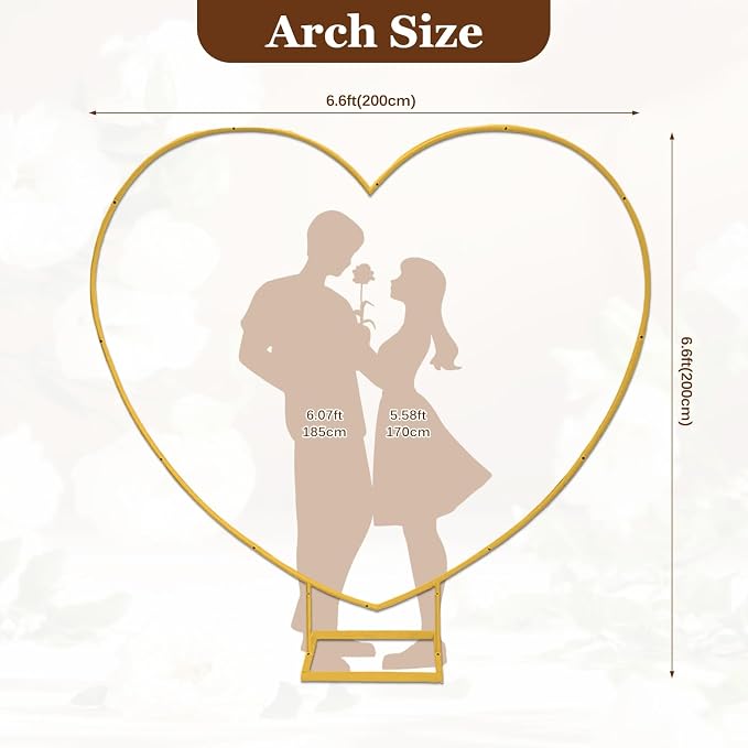 Heart Shaped Metal Balloon Arch Kit,6.6ft Wedding Heart Arch Backdrop Stand,with Water Bag for Proposal, Wedding, Valentine’s Day, Bridal, Birthday Party Decorations (Gold-Regular-S)