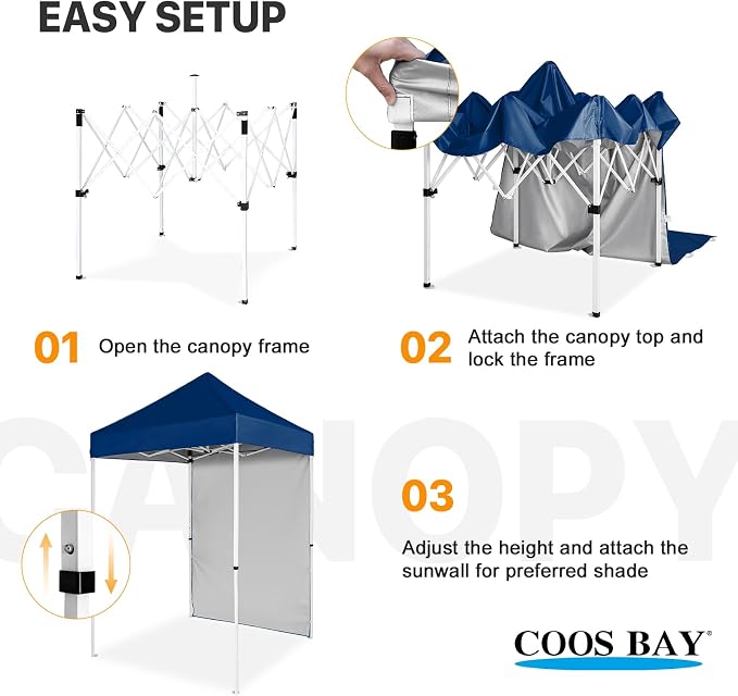 COOS BAY 5x5 Pop Up Canopy Tent with Side Wall, Easy Setup Portable Sun Shelter with Carry Bag, Outdoor Shade for Beach, Camping, Sports & Backyard, Dark Blue
