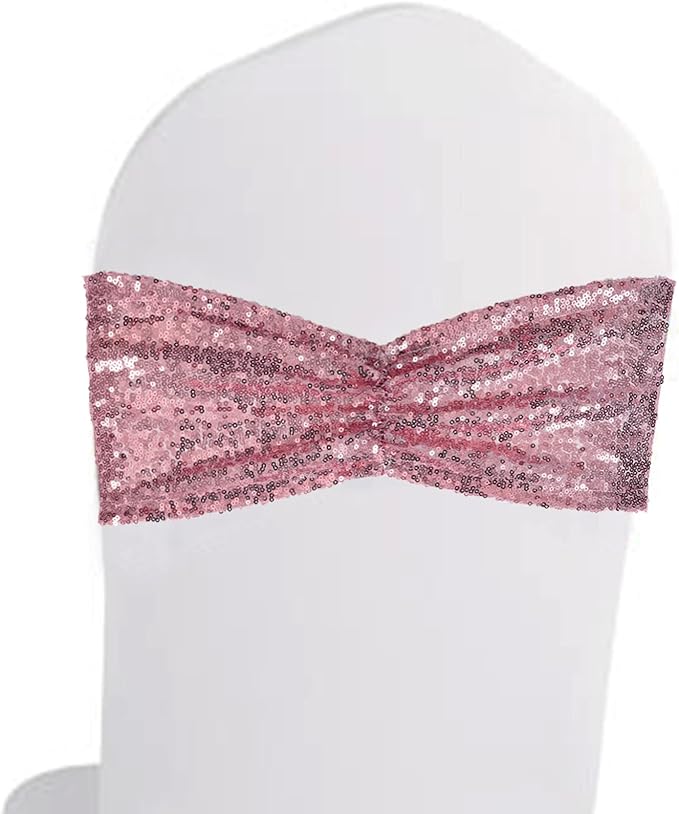 Eternal Beauty 50 Pack Sequin Chair Sashes Glitter Band Fuchsia Pink Chair Sashes for Wedding Cover Decoration