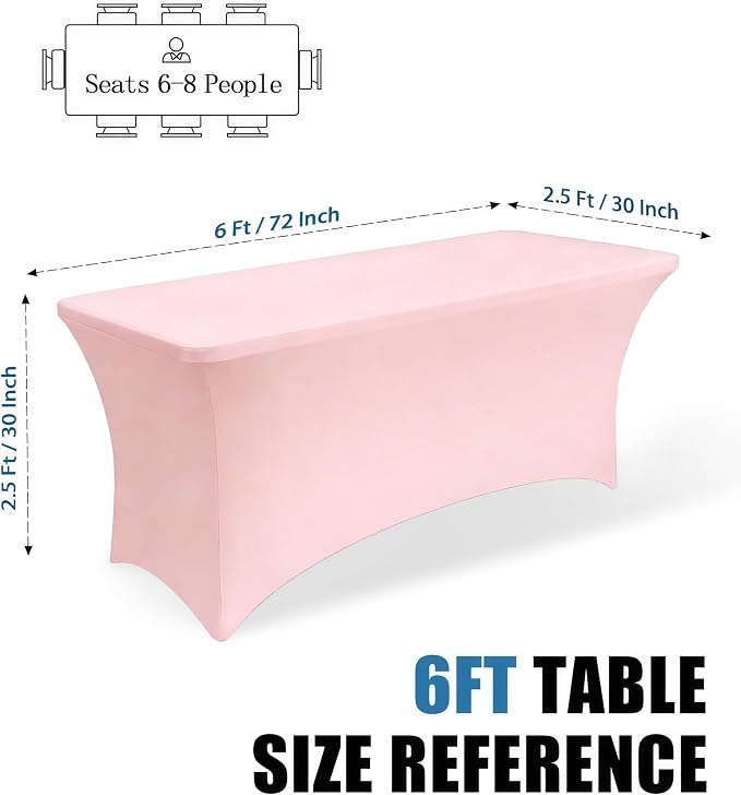 6FT Pink Table Cloth - 2 Pack Fitted Stretch Rectangle Spandex Tablecloth, Washable Table Cover for Party, Picnic, Wedding, Banquet, Birthday and Festival(30" x 72")