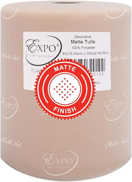 Expo International Decorative Matte Tulle, Roll/Spool of 6” X 200 Yards, Lightweight Polyester Tulle Fabric for Tutus, Costumes, and Party Decorations, Washable, Easy-to-Use, Beige