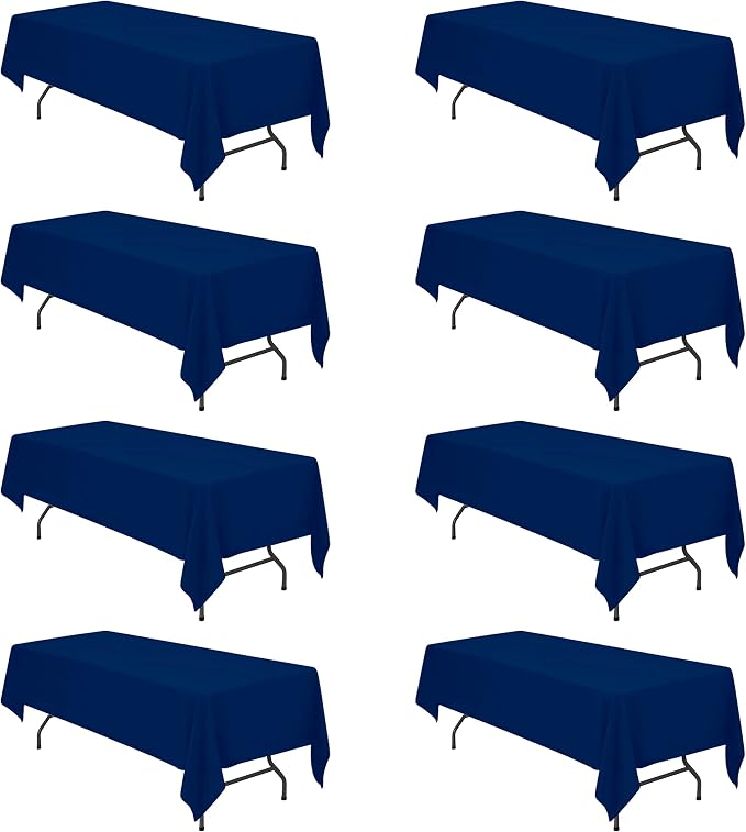 BRILLMAX 8 Pack Navy Blue Tablecloths 60 x 126 Inch for 8ft Rectangle Tables - 150 GSM Polyester Fabric, 15" Standard Drop, Water, Stain & Wrinkle Resistant Cloth Cover for Wedding Dining Buffet
