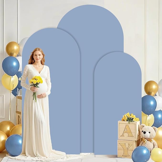 Dusty Blue Wedding Arch Cover 6FT 6.6FT 7.2FT Spandex Arch Covers Stretchy Backdrop Set of 3 Double Sided Arch Stand Cover Round Top Arch Frame Covers for Wedding Party Ceremony Decoration